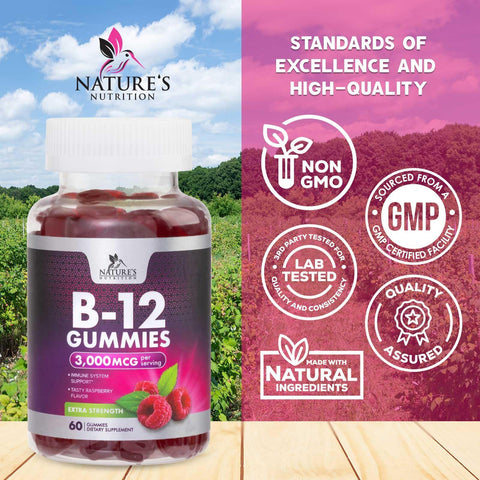 Vitamin B12 Energy Gummies 3000 mcg per Serving Extra Strength B 12 Gummy for Metabolism Immune Support Chewable Dietary B12 Supplements Natural Caffeine Free Gummy Berry Flavor 60 Gummies