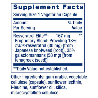 Life Extension Resveratrol Elite, Trans-Resveratrol, Healthy Aging, Cardiovascular Health, Brain Health, Oxidative Stress, Gluten-Free, Non-Gmo, Vegetarian, 30 Capsules