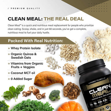 Kaged Muscle Clean Meal; Meal Replacement Shake with Whey Protein Isolate, Clean Carbs, MCT Oil Fats, Organic Vitamins and Minerals, Snickerdoodle, 20 Servings
