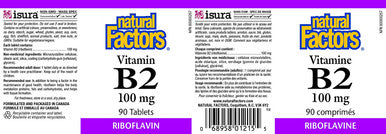 Natural Factors Vitamin B2 Riboflavin 100mg Support for Energy Normal Metabolism 90 Tablets