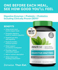 Zenwise Digestive Enzymes Probiotics and Prebiotics Digestion and Bloating Relief for Women and Men Lactose Absorption with Amylase Bromelain 100 Count