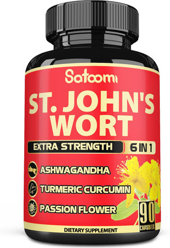 Satoomi St. John'S Wort Capsules Extract Supplement 5050Mg - 90 Veggie Caps 3-Month Supply - Ashwagandha Root Turmeric Curcumin Root Passion Flower & More