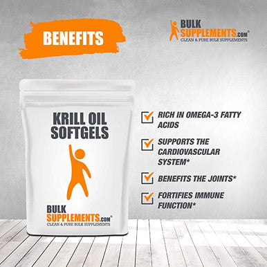 Bulksupplements.com Krill Oil Softgels - Fish Oil Supplement - Joint Supplement - Omega 3 Supplement - Fish Oil Pills (500 mg) (100 Count)
