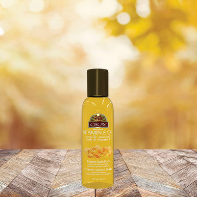 OKAY Vitamin E Blended Oil for Hair Skin Nail Excellent Moisturizer Prevents Fades Stretch Marks Repairs Split Ends Damaged Hair For All Hair Textures And All Skin Types Paraben Made in USA 2oz