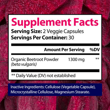 Built Nature Beetroot Supplement Capsules For Nitric Oxide Booster - Rich In Nitrates - Organic Beet Root For Natural Energy & Peformance - 60 Capsules