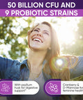 Built Nature Probiotics For Women 50 Billion Cfu, 9 Probiotic Strains With Prebiotics, Cranberry & D-Mannose, Digestive, Immune, Vaginal & Urinary Health, Shelf Stable, Delayed Release, 30 Veggie Capsules