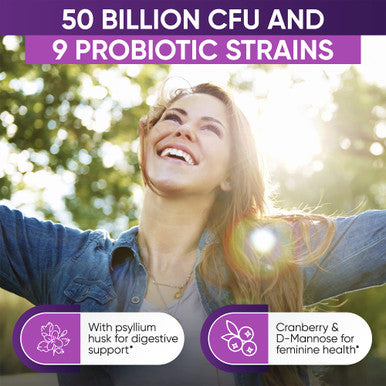 Built Nature Probiotics For Women 50 Billion Cfu, 9 Probiotic Strains With Prebiotics, Cranberry & D-Mannose, Digestive, Immune, Vaginal & Urinary Health, Shelf Stable, Delayed Release, 30 Veggie Capsules