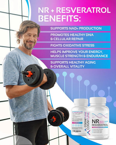 Cognitune NR + Resveratrol Supplement - Increase NAD DNA & Cellular Health Longevity Vitality. 5-in-1 Anti Aging Formula w/ Nicotinamide Riboside Trans Resveratrol Vitamin C Grape Seed Pine Bark