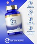 Carlyle Vitamin B-12 500Mcg | 300 Tablets | Vegetarian, Non-Gmo, Gluten Free Supplement