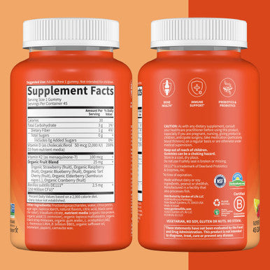 Garden of Life Vitamin D3+K2 Gummies With Prebiotics&Probiotics For Digestion 2000 Iu Vitamin D3+100Mcg K2 For Bone&Immune Health For Adults Vitamin Code Non-Gmo Gluten-Free 45 Raspberry Lemon Gummies