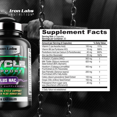 Iron Labs Nutrition : Cycle Support Plus Nac (N-Acetyl-L-Cysteine) - On Cycle Support Supplements For Men - With N Acetyl L Cysteine, Milk Thistle, Hawthorne Berry And More (120 Capsules)