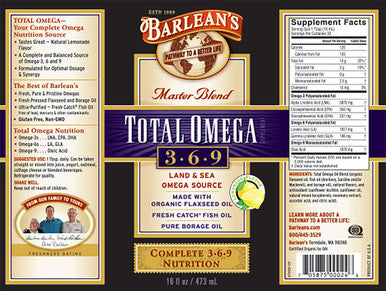 Barleans Master Blend Total Omega 369 Lemonade Flavor Oil Supplement with 6468mg of Omega 3 EPA/DHA/ALA Vegan Non GMO Gluten Free 16Ounce