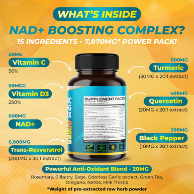 Vegatot Nad+ Boosting Complex - Nad Supplements For Women & Men 15-In-1 Formula With Resveratrol Turmeric Quercetin Rosemary Bilberry Sage Green Tea