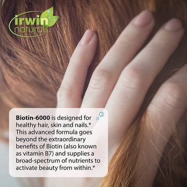 Irwin Naturals Biotin-6000 Supports Healthy Skin Hair & Nails - Strength + Protection With High Potency 6000 Mcg Bamboo Avocado Coconut & More - Maximum Absorption - 60 Liquid Softgels