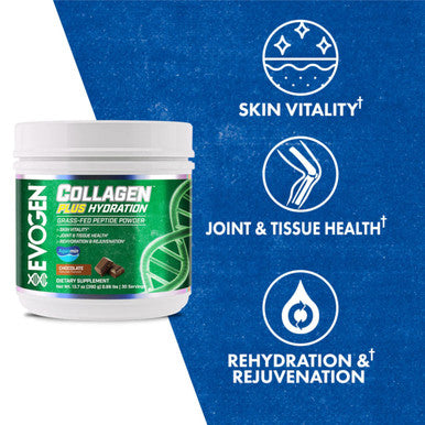 Evogen Collagen Plus Hydration - Grass-Fed Collagen for Women & Men | Collagen Peptides Powder | Collagen Powder Supporting Skin Vitality Hydration Joint & Tissue Health | Chocolate | 30 Servings