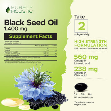 Purely Holistic Black Seed Oil 1400Mg + Organic Ashwagandha 1300Mg Bundle - 180 Softgels + 180 Capsules - Easy To Swallow - Made In Usa