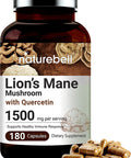 NatureBell Lions Mane with Quercetin Supplements Lions Mane Quercetin 1515mg Per Serving 180 Capsules 2 in 1 Formula Supports Healthy System Premium Lions Mane Brain Health Supplement NonGMO