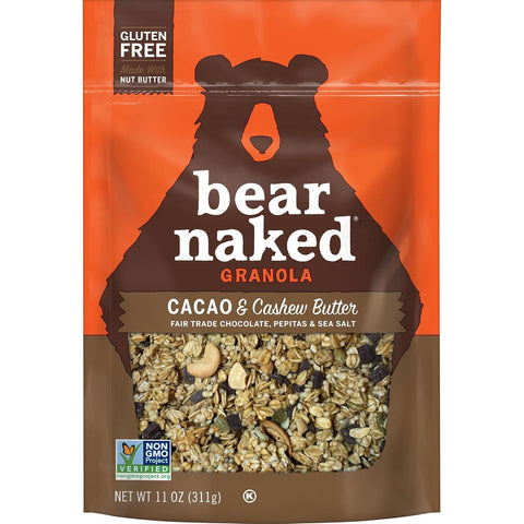 Bear Naked Granola Cereal, Whole Grain Granola, Breakfast Snacks, Cacao and Cashew Butter Crunch, 11oz Bag (1 Bag)