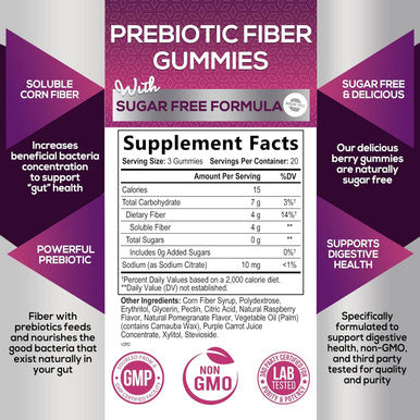 Nature'S Nutrition Fiber Supplement Gummies for Digestive Health & Regularity Support Sugar- 4g Fiber Gummy for Adults Daily Probiotic Supplements Natural Prebiotic Fiber Gummy Plant Based - 60 Gummies
