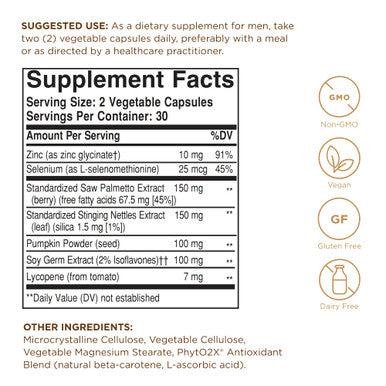Solgar Prostate Support - 60 Vegetable Capsules - Non-Gmo Vegan Gluten Free & Dairy Free - 30 Servings