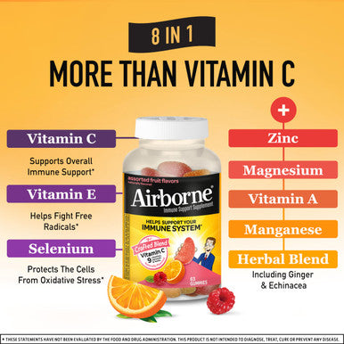 Airborne Vitamin C 750mg (per Serving) Assorted Fruit Flavored 63 Gummies