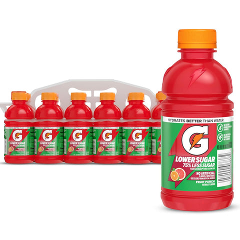 Gatorade Lower Sugar Electrolyte Sports Drink Rain Berry 12 fl oz Bottles (12 Pack) 75% Less Sugar No Artificial Flavors No Artificial Sweeteners No Artificial Colors Hydration