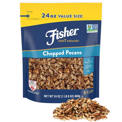 Fisher Chef's Naturals Pecan Halves 24 oz Resealable Bag, Unsalted Raw Nuts for Cooking, Baking & Snacking, Healthy Snacks for Adults, Vegan Protein, Keto Snack, Gluten Free Raw Pecans Halves