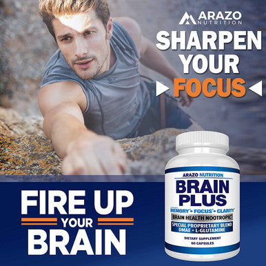 Premium Brain Function Supplement Memory Focus Clarity Nootropic Booster with DMAE Bacopa Monnieri LGlutamine Multi Vitamins Multi Minerals Arazo Nutrition
