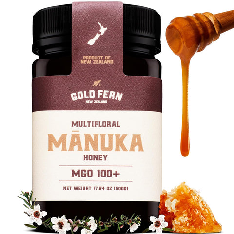 Gold Fern Honey - Raw New Zealand Manuka Honey | 8.8oz MGO 100+ | Pure, Natural, Unpasteurized, and Unfiltered Superfood Honey, Traceable from Hive to Hand.