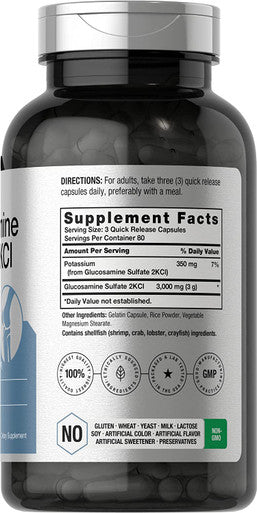 Glucosamine Sulfate 2KCI with Potassium | 3000mg | 240 Capsules | Non-GMO and Gluten Free Supplement | by Horbaach