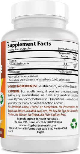 Best Naturals D-Mannose Capsules - Urinary Tract Cleanse Supplement 1500mg/Serving - 120 Count