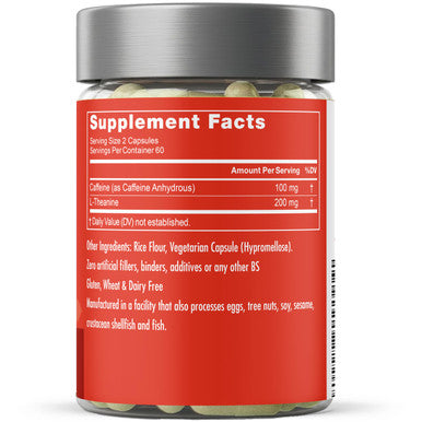 Eu Natural Elite Caffeine Pills with L-Theanine Jitter- Focused Energy Supplements Clean & Natural Nootropic Stack for Smart Cognitive Performance 120 Soft Capsules