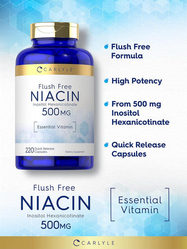 Carlyle Niacin Flush 500mg | 220 Capsules | Non-GMO and Gluten Essential Vitamin