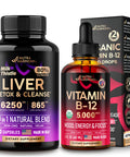 NUTRAHARMONY Organic Vitamin B12 Drops & Liver Support Detox Blend Capsules