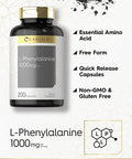Carlyle L Phenylalanine 1000Mg | 200 Capsules | Non-Gmo And Gluten Free Formula | Free Form L-Phenylalanine Supplement