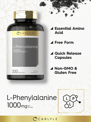 Carlyle L Phenylalanine 1000Mg | 200 Capsules | Non-Gmo And Gluten Free Formula | Free Form L-Phenylalanine Supplement