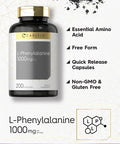 Carlyle L Phenylalanine 1000Mg | 200 Capsules | Non-Gmo And Gluten Free Formula | Free Form L-Phenylalanine Supplement