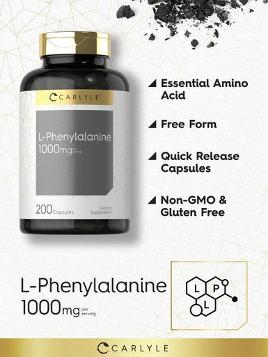 Carlyle L Phenylalanine 1000Mg | 200 Capsules | Non-Gmo And Gluten Free Formula | Free Form L-Phenylalanine Supplement