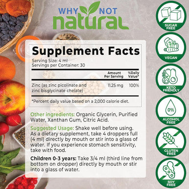 Organic Liquid Zinc Drops Supplement With Zinc Picolinate And Bisglycinate 4 Fl, Usda Organic, Gluten-Free, Vegan And Gmo-(Unflavored)