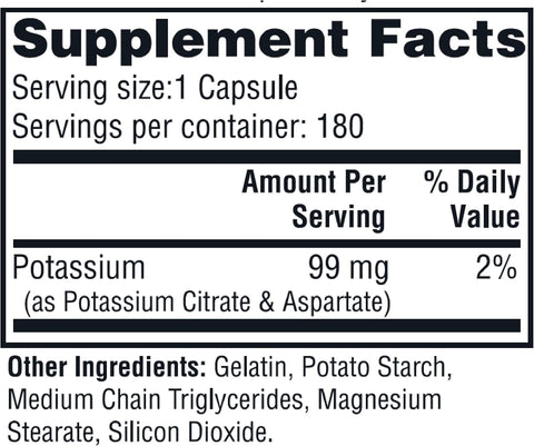 Twinlab Potassium Caps - Electrolyte Supplement For Muscle Heart & Tissue Health - 180 Capsules 99 Mg