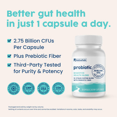 NativePath Daily Probiotic 10-Strain Custom Blend Probiotics Supplement for Men and Women 82 Billion CFUs - 30 Count