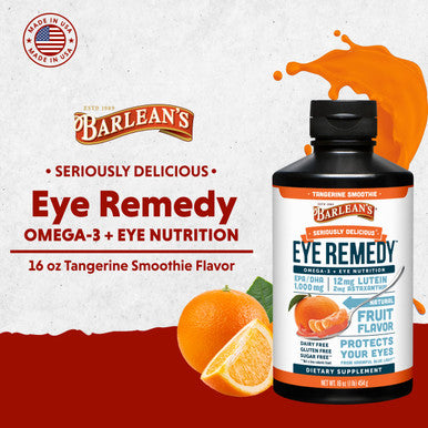 Barlean's Eye Remedy Supplement Tangerine Flavored Fish Oil Liquid with Lutein Astaxanthin and Zeaxanthin 1,000mg Omega 3 EPA DHA Eye Care Supplements 16 oz