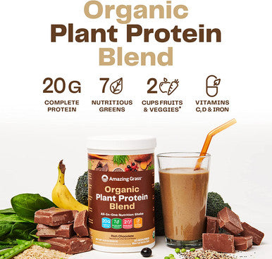 Amazing Grass Organic Plant Protein Blend: Vegan Protein Powder, New Protein Superfood Formula, All-In-One Nutrition Shake with Beet Root, Rich Chocolate, 18 Servings