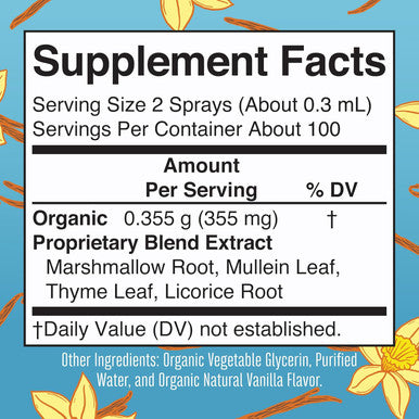 Maryruth Organics USDA Organic Throat Spray with Mullein Leaf by | Marshmallow Root & Licorice Root & Thyme Leaf | Vanilla | 4 Herbal Blend | Non-GMO | Vegan | Gluten | 1 Fl Oz | Up to 100 Servings