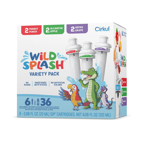 Cirkul Wild Splash Stevia Flavor Water Variety Pack Makes 36 Drinks No Sugar Zero Calorie Drink Mix (2 Parrot Punch 2 Alligator Apple 2 Gecko Grape)