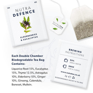 Nutra Tea NUTRADEFENCE - Cold and Flu Tea | Immunity Tea - Supports & Boosts The Immune System Includes Elderberry Eucalyptus and Licorice Root - 20 Enveloped Tea Bags Herbal Tea