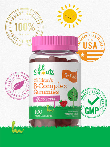 Carlyle Kids B Complex Gummies | 100 Count | Vegan | Natural Peach Raspberry Flavor | Non-Gmo, Gluten Free | By Lil' Sprouts