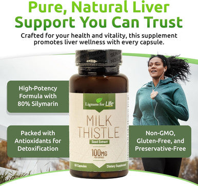 Lignans For Life Milk Thistle Seed Extract Herbal Supplement For Dogs, 100Mg - 60 Vegetarian Capsules, Canine Liver Health, Natural Milk Thistle Supplement, Liver Supplement, Liver Support Supplement