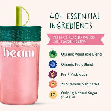 Beam Kids Multivitamin Powder Kids Vitamins with Greens Probiotic & Prebiotic Immune Support for Children & Toddlers No Artificial Sweeteners for Picky Eaters 20 Servings Strawberry Flavor