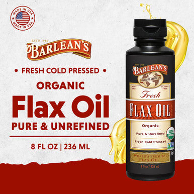 Barlean's Organic Flaxseed Oil Liquid from Fresh Cold Pressed Flax Seeds 7,640mg ALA Omega 3 Fatty Acid Supplement for Skin and Hair Care Vegan and Gluten Free 8 oz